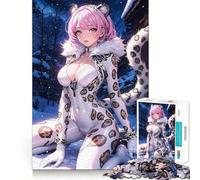 Puzzle 1000 pièces pour Adultes Fille léopard des neiges Blanche Jeu de logique Découpe de précision Bords Lisses pour Les réunions de Famille (50x75cm)