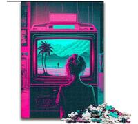 Puzzle 1000 pièces pour Adultes Fille regardant la télévision, à partir de 14 Ans Un Jeu Stimulant à Offrir à Toute la Famille et aux Amis (Taille 50x75cm)