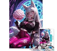 Puzzle 1000 pièces pour Adultes Fille renarde Anime avec Barbe à Papa Jeu de Construction pour Adultes pour Femmes et Toute la Famille (Dimensions 38x52cm)