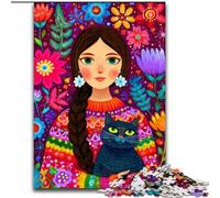 Puzzle 1000 pièces pour Adultes Fille Russe et Chatte, Jeu interactif Familial, idéal pour Les Adolescents, Cadeau Casse-tête 50x75cm