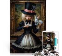 Puzzle 1000 pièces pour Adultes Fille Victorienne avec Un Lapin, inspirée d'Alice au Pays des Merveilles Jeu de Quiz Bon Cadeau 75x50cm