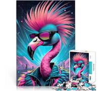 Puzzle 1000 pièces pour Adultes Flamant Rose Punk Rock néon Réduction du Stress intéressante décoration Murale 38x26cm