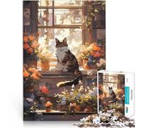 Puzzle 1000 pièces pour Adultes Fleuriste d'anime Chat endormi Jouet éducatif intellectuel décompressant Œuvre d'art 38x26cm