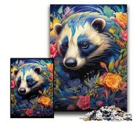 Puzzle 1000 pièces pour Adultes Fleurs de Blaireau à Miel Puzzle en Bois Taille 50x75cm Parfait pour Halloween, Noël, Cadeau d'anniversaire