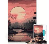 Puzzle 1000 pièces pour Adultes Fleurs de Cerisier Art Japonais Décoration Facile à Installer Jeu d'exercice cérébral Moments de détente et de Plaisir pour Un Anniversaire (50x75cm)