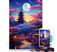 Puzzle 1000 pièces pour Adultes Fleurs de Cerisier Art Japonais Décoration Facile à Installer Jeu d'exercice cérébral Moments de détente et de Plaisir pour Un Anniversaire (50x75cm)