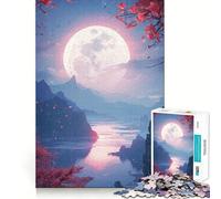 Puzzle 1000 pièces pour Adultes Fleurs de Cerisier Lune Nettoyage Facile Décoration Jeu d'exercice cérébral Moments de détente Jeu Amusant pour Un Anniversaire (50x75cm)