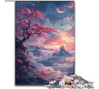 Puzzle 1000 pièces pour adultes Fleurs de cerisier sur la falaise en bois, idéal pour une décoration DIY ou un cadeau d'anniversaire 50x75cm. Un casse-tête stimulant - Jouet relaxant pour adolescents.