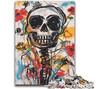 Puzzle 1000 pièces pour Adultes Fleurs et crânes de Style Basquiat pour stimuler Le Cerveau Jouets addictifs pour cultiver la Patience Convient aux Couples 26x38cm