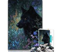 Puzzle 1000 pièces pour Adultes Fleurs Loup Noir, Jouets éducatifs et éducatifs pour la Famille, renforce l'amour Entre Couples 38x26cm