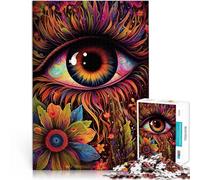 Puzzle 1000 pièces pour Adultes Fleurs psychédéliques pour Les Yeux Casse-tête avec des pièces de Formes aléatoires entièrement imbriquées 52x38cm