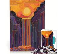 Puzzle 1000 pièces pour Adultes Forêt au Coucher du Soleil et Cascade Jeu Pratique améliore la mémoire Cadeau d'anniversaire Original 38x52cm