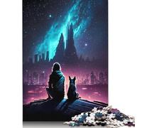 Puzzle 1000 pièces pour Adultes Future Night with My Dog Puzzles pour Adultes, Puzzles en Bois éducatifs Anti-Stress Puzzle 1000 pièces (75 x 50 cm)