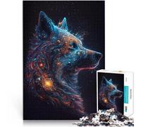 Puzzle 1000 pièces pour Adultes Galactic Art Wolf Jigsaw pour Cadeaux 26x38cm avec Affiche Assortie et Feuille de Questions pour Adolescents de 14 Ans et Plus