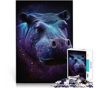 Puzzle 1000 pièces pour Adultes Galaxy Animal Hippo Cartoon Jigsaw Puzzle 26x38cm avec Affiche Assortie et fiche de Questions