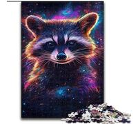 Puzzle 1000 pièces pour Adultes Galaxy Raccoon en Carton, pour Noël, Halloween, Pâques, Nouvel an 1000 pièces(26x38cm)