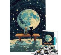 Puzzle 1000 pièces pour Adultes Garçon et Chat Observant la Terre Jeu captivant pour développer la Patience Décoration intérieure Cadeau d'anniversaire (Dimensions 38x52cm)