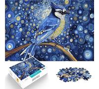 Puzzle 1000 pièces pour Adultes Geai Bleu dans Une Nuit étoilée Fait de Bois pour Les 14 Ans et Plus Difficile à réaliser mais Amusant et Humoristique Cadeau d'anniversaire。Taille:50x75cm