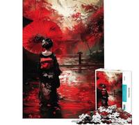 Puzzle 1000 pièces pour Adultes Geisha avec Parapluie Rouge au Japon Défi éducatif Difficile Jeu de détente Convient aux 14 Ans et Plus (38x52cm)