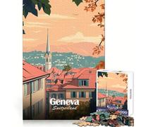 Puzzle 1000 pièces pour Adultes Genève Suisse Paysage Urbain Affiche de Voyage Bordure Fine Jeu de réflexion Amusant et Relaxant Cadeau d'anniversaire (50x75cm)