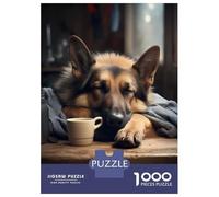 Puzzle 1000 Pièces pour Adultes German Shepherd Coffee Dog Puzzle pour Adultes - Jeux De Détente - Niveau De Difficulté : Difficile - Idéal comme Cadeau pour Toute La Famille 70x50cm/1000pcs