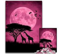 Puzzle 1000 pièces pour Adultes Girafe Africaine Puzzle en Bois Jeu pour Adultes Cadeau Jeu interactif Familial Défi cérébral Cadeau 50x75cm