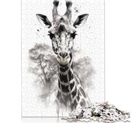 Puzzle 1000 pièces pour adultes « Girafe Beauty Black Ink » - Puzzle carré en bois - Puzzle unique - Jeu éducatif amusant - Jouet 1000 pièces (75 x 50 cm)