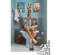 Puzzle 1000 pièces pour Adultes Girafe drôle utilisant des Toilettes Puzzles pour Enfants Jeu éducatif Jouet de défi 1000 pièces (75x50cm)
