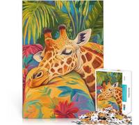Puzzle 1000 pièces pour Adultes Girafe endormie dans Un Paradis Tropical Impossible Renforcer l'amour Entre Les Couples 75x50cm