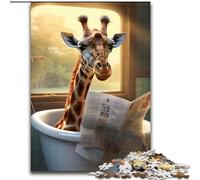 Puzzle 1000 pièces pour Adultes,Girafe lisant Un Journal,en Bois,activité à Domicile pour Les Vacances,Les Anniversaires et Les soirées de Jeux en Famille,50x75cm,pour Un Jeu interactif en Famille