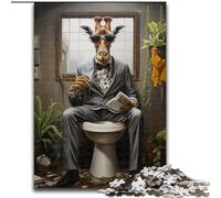 Puzzle 1000 pièces pour Adultes Girafe lisant Un Journal en Bois,Cadeau Amusant et activité pour la Maison 50x75cm Parfait pour la décoration intérieure,Les Anniversaires,Les Vacances et Les Cadeaux