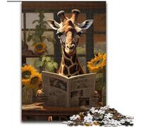 Puzzle 1000 pièces pour Adultes Girafe lisant Un Journal en Bois, Jouet éducatif, intellectuel, décompressant, Amusant, Jeu Familial, 50x75cm, fête d'anniversaire pour Hommes et Femmes
