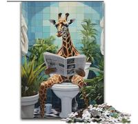 Puzzle 1000 pièces pour Adultes Girafe lisant Un Journal en Bois, Jouet éducatif, intellectuel, décompressant, Amusant, Jeu Familial, 50x75cm, fête d'anniversaire pour Hommes et Femmes