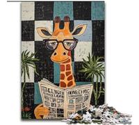 Puzzle 1000 pièces pour Adultes Girafe lisant Un Journal Puzzle Parfait pour s'amuser en Famille à Noël, Thanksgiving, Les Anniversaires et Pâques 50X75CM