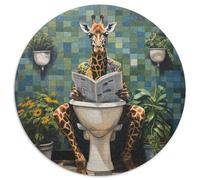 Puzzle 1000 pièces pour Adultes Girafe lisant Un Journal Puzzle Rond 1000 pièces pour Adultes Casse-tête éducatif,Décoration Artistique pour la Maison et Le Bureau,14 Ans et Plus 1000 pièces