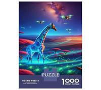 Puzzle 1000 Pièces pour Adultes Glowing Giraffe in Futuristic Landscape Puzzle Adulte Jeu Manuel Vacances À La Maison Passer Le Temps Réduction du Stress Cadeaux 52x38cm/1000pcs