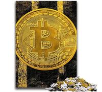 Puzzle 1000 pièces pour Adultes Golden Bitcoin Stress Relief Staycation Kill Time avec Affiche et fiche de Questions-réponses Assorties 26x38cm