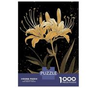Puzzle 1000 Pièces pour Adultes Golden Lily on Black Background Puzzle pour Adultes Jeu Manuel Décoration Murale pour Les Joueurs 38x26cm/1000pcs