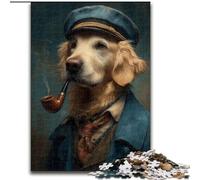 Puzzle 1000 pièces pour Adultes Golden Retriever Détective Jigsaw Parfait pour s'amuser en Famille à Noël, Thanksgiving, Anniversaires et Pâques 50X75CM