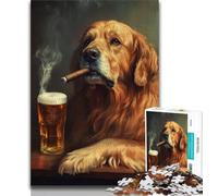 Puzzle 1000 pièces pour Adultes Golden Retriever fumant, Aide Le Cerveau à exercer des Jouets addictifs pour cultiver la Patience, Cadeau pour Les Anniversaires (75x50cm)