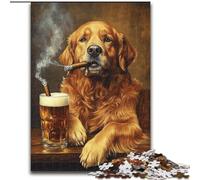Puzzle 1000 pièces pour Adultes Golden Retriever Fumer Soulagement du Stress Défi Difficile avec Affiche Assortie et Feuille de Questions 26x38cm
