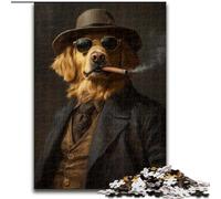 Puzzle 1000 pièces pour Adultes Golden Retriever Fumeur Casse-tête Stimulant, activité familiale, décoration intérieure, Cadeau de Noël 50x75cm