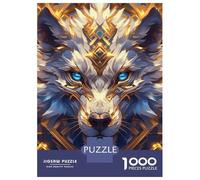 Puzzle 1000 Pièces pour Adultes Golden Wolf Portrait with Blue Eyes Puzzle pour Adultes Jeux Relaxants Analyse Et Logique, Idéal comme Cadeau pour Toute La Famille 52x38cm/1000pcs