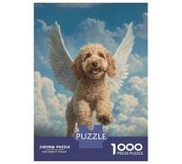 Puzzle 1000 Pièces pour Adultes Goldendoodle Dog Flying in The Sky Goldendoodle Remembrance Wall Art Puzzle pour Adultes Jeu Manuel Décoration Murale pour Les Joueurs 70x50cm/1000pcs