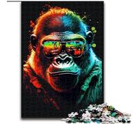 Puzzle 1000 pièces pour Adultes, Gorilles colorés avec Lunettes, en Bois, activité Amusante à Faire à la Maison, 50x75cm, décoration Artistique à Faire soi-même, Cadeau d'anniversaire idéal