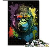 Puzzle 1000 pièces pour Adultes Gorilles colorés avec Lunettes en Bois, Cadeau pour Hommes et Femmes, idéal pour Tous Les Jours et Occasions spéciales, 50x75cm, pour Anniversaires, fêtes