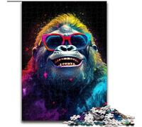 Puzzle 1000 pièces pour Adultes Gorilles colorés avec Lunettes en Bois, Cadeau pour Hommes et Femmes, Quotidien et Occasions spéciales 50x75cm Activité de Jeu familiale captivante