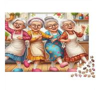 Puzzle 1000 pièces pour Adultes Grand-mères joyeuses Dansent Vieilles Dames Tabliers Danse Cuisine Amusement Défiant Difficile Premium Épais Solide Soulagement du Stress Jeu Familial 38x26cm/1000pcs