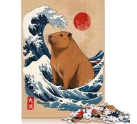 Puzzle 1000 pièces pour Adultes Grande Vague de Capybara Puzzle carré créatif pour Adultes, Puzzles en Bois Décoration d'intérieur (75 x 50 cm)