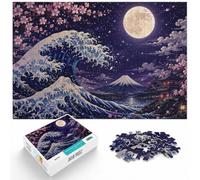 Puzzle 1000 pièces pour Adultes, Great Wave Cherry Blossom Night | Pour une séance de puzzle après une journée chargée : ce puzzle 1000 pièces adulte se prête aux après-midis tranquilles.
